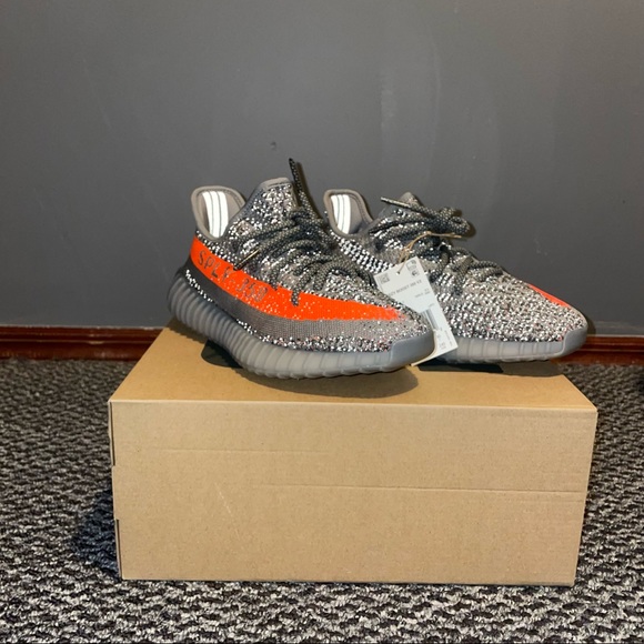 ADIDAS YEEZY BOOST 350 v2 BELUGA SNEAKERS - GRAY & ORANGE - Picture 4 of 8